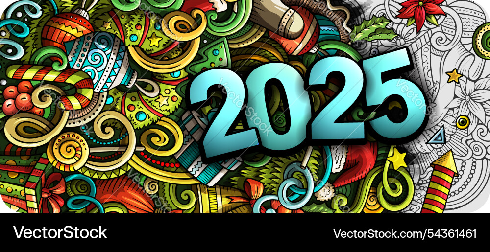 2025 doodles horizontal new year objects 2025 doodles horizontal new year objects vector image