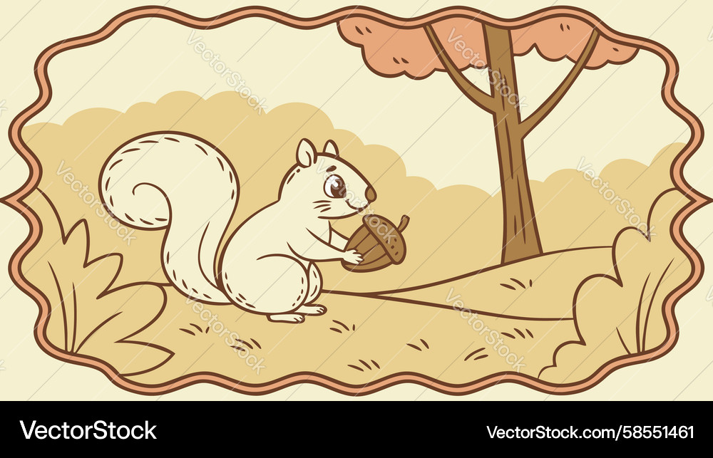 Charming Squirrel with Acorn in Forest Frame Vector Image