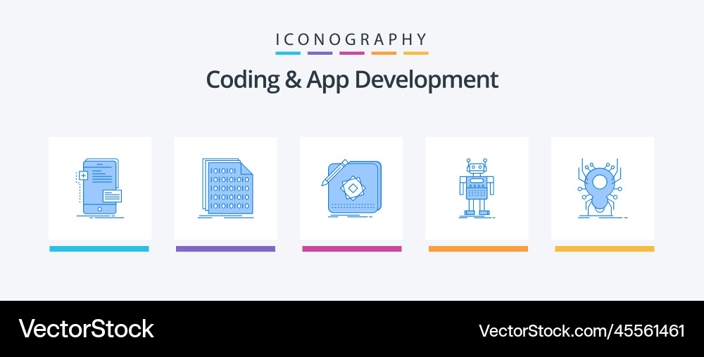 Coding and app development blue 5 icon pack Vector Image