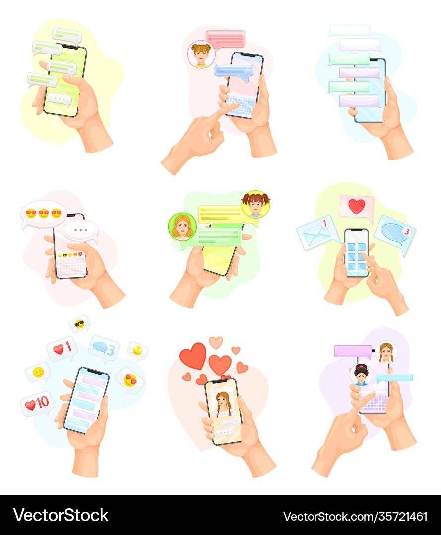 Hand with smartphone using chat software text Hand with smartphone using chat software text vector image