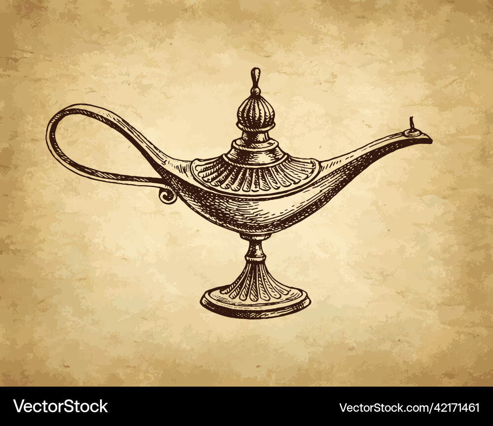 Islamic oil lamp etching Islamic oil lamp etching vector image