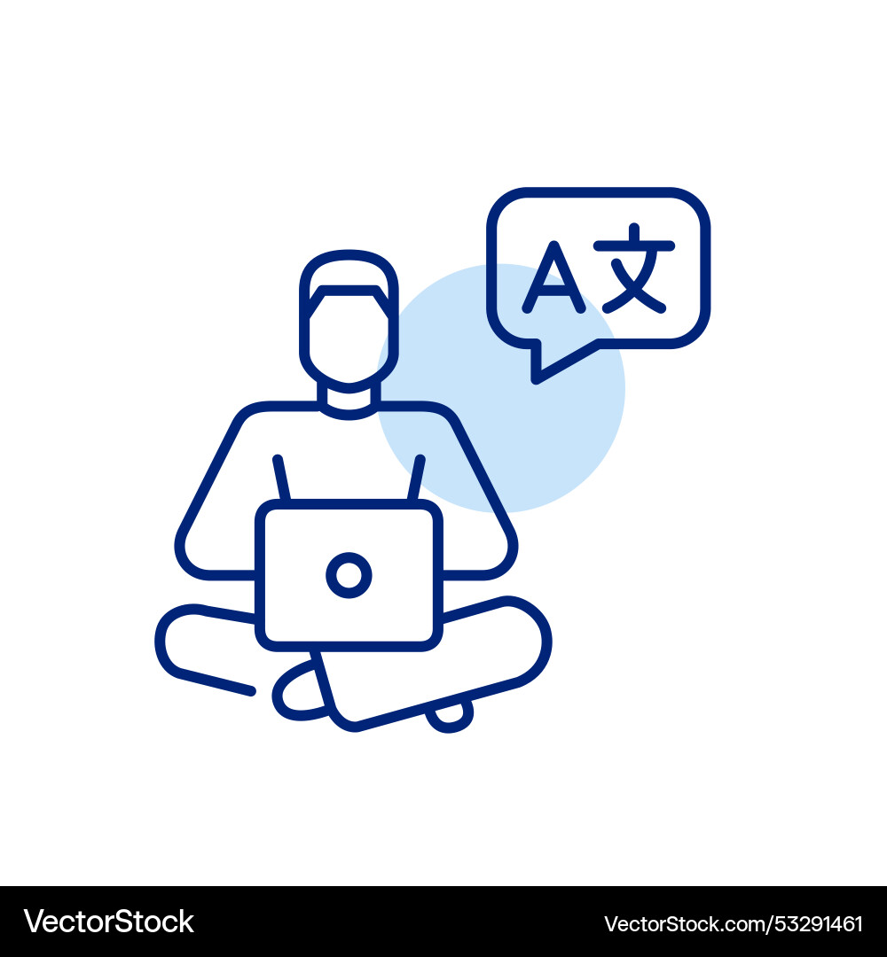 Man at laptop learning foreign languages pixel Man at laptop learning foreign languages pixel vector image