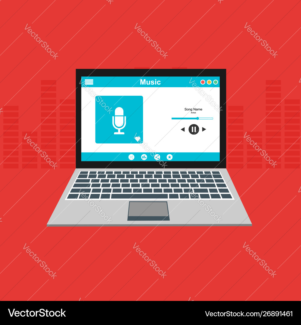 Media player application app template with flat Vector Image