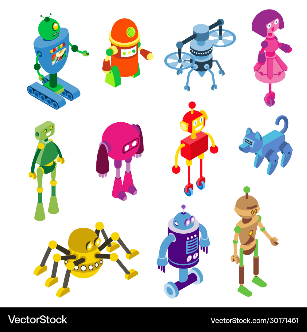 Robots collection on robotic characters Robots collection on robotic characters vector image
