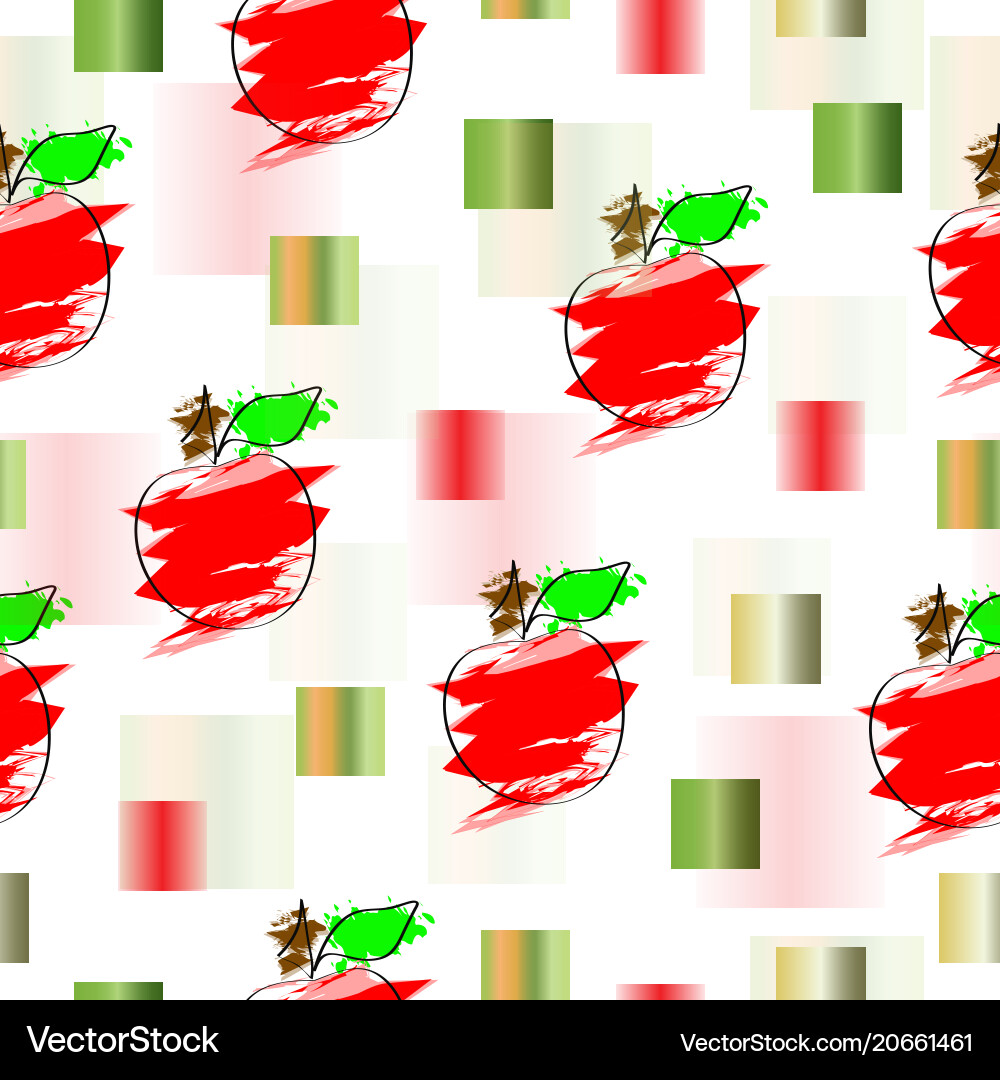 Seamless pattern with apple and abstract squares vector image