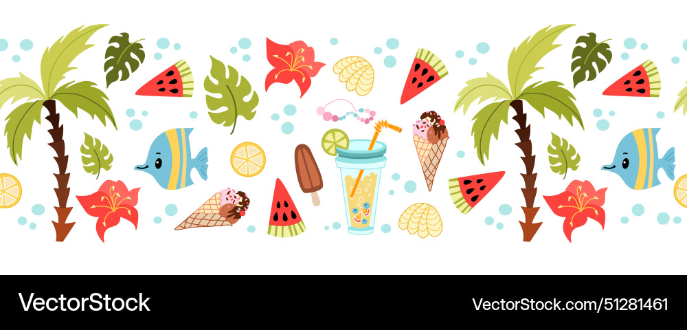 Summer elements border pattern colorful Vector Image