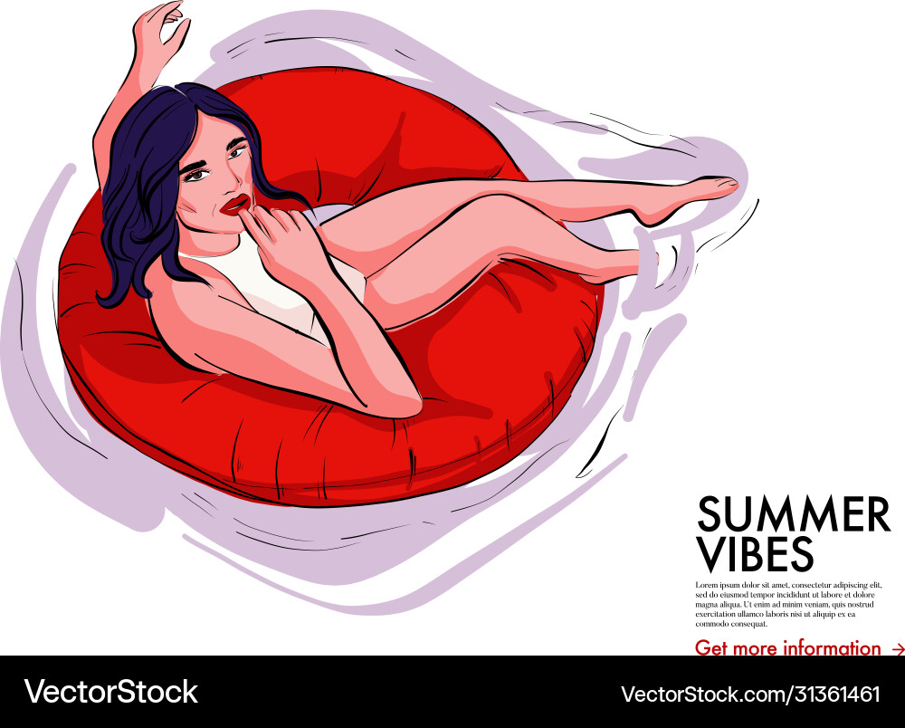 Woman in dougnut inflatable mattress tanning vector image