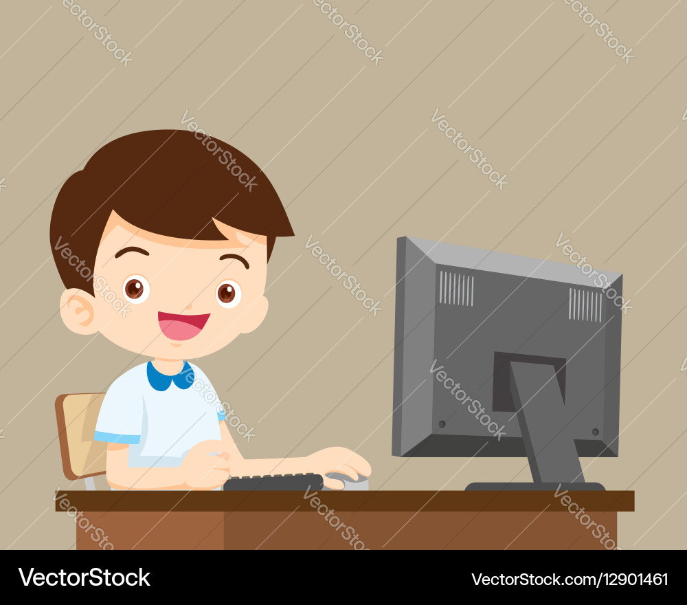 Young Student Using Computer vector image