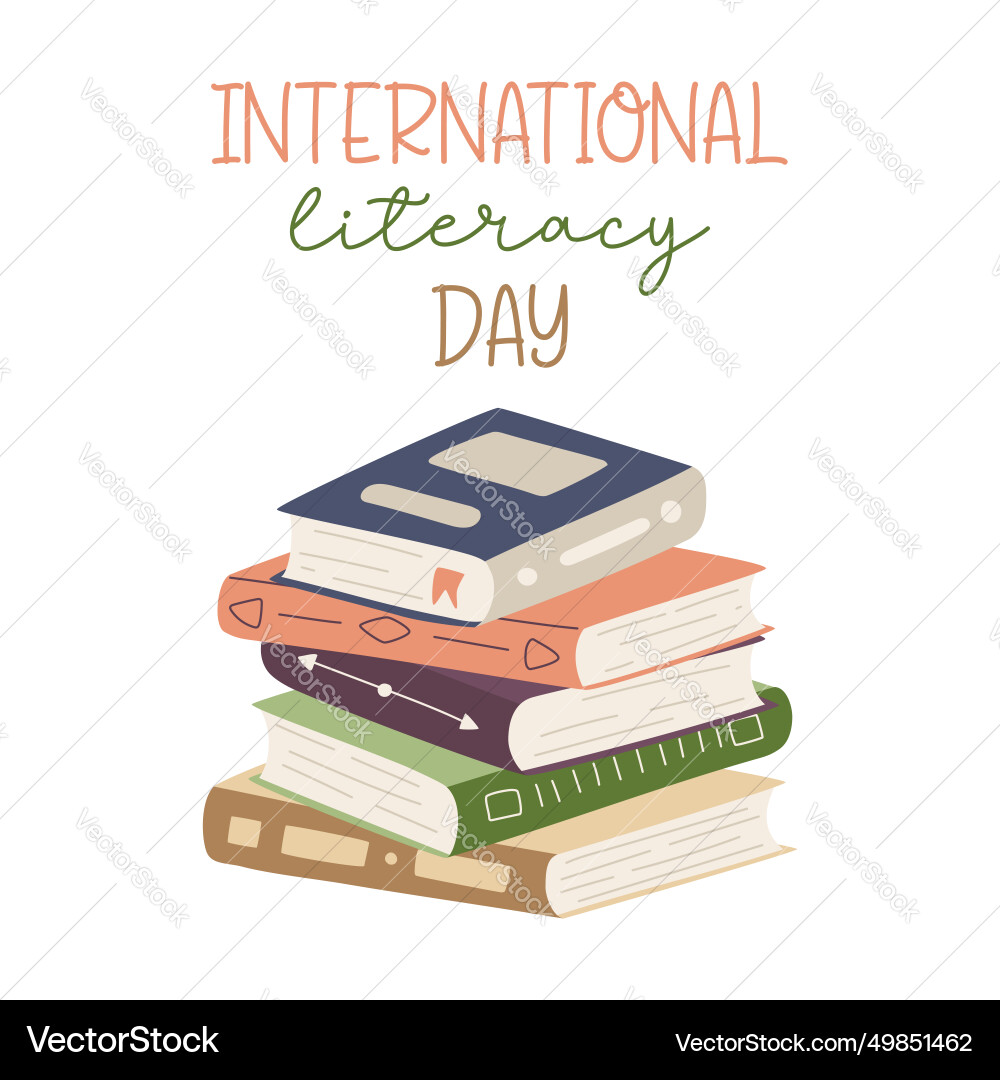 A stack of different books with bookmarks Vector Image