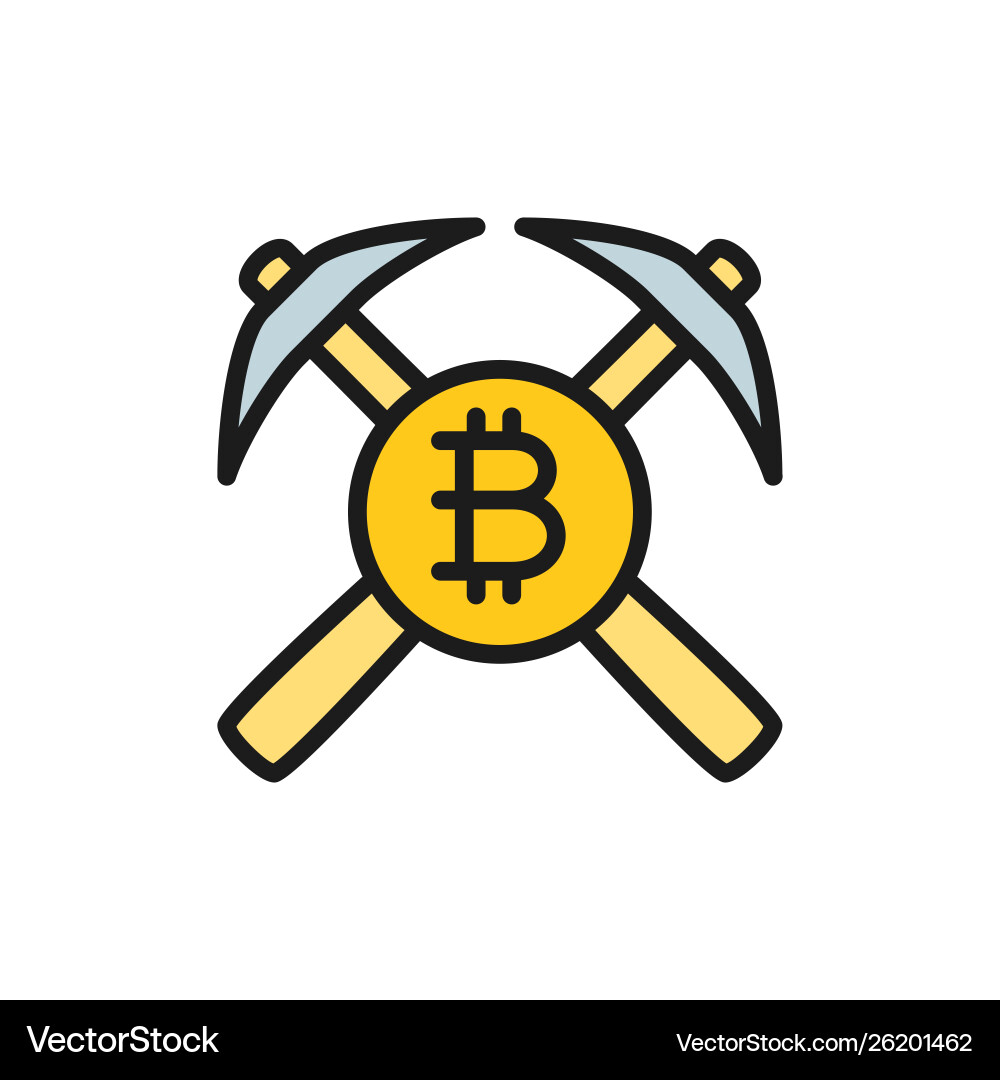 Bitcoin coin and pickaxes blockchain Bitcoin coin and pickaxes blockchain vector image