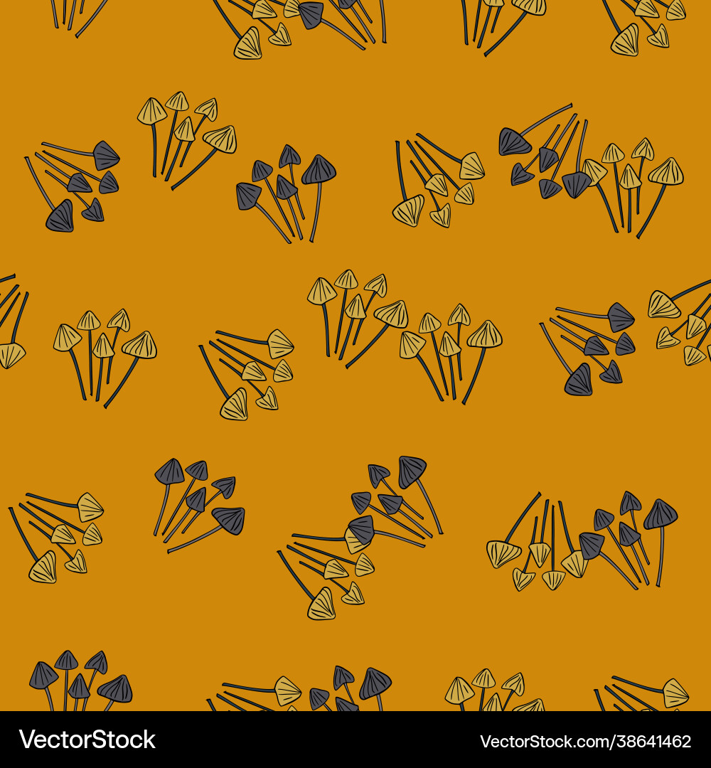 Botanical seamless pattern with random psilocybe Botanical seamless pattern with random psilocybe vector image