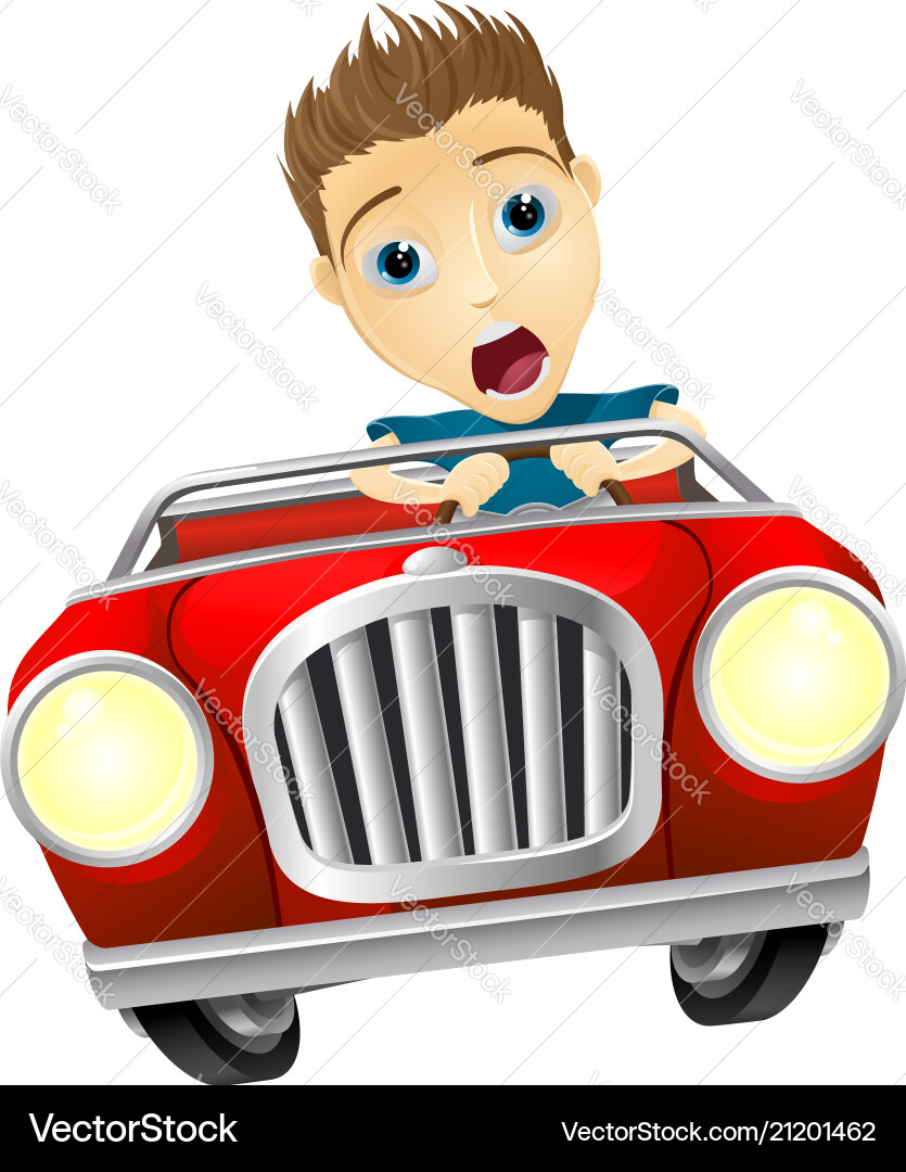 Cartoon man driving fast car Cartoon man driving fast car vector image