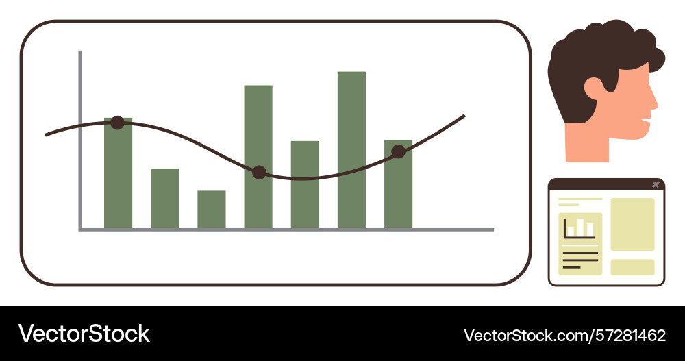 Data analysis with bar graph and line chart vector image