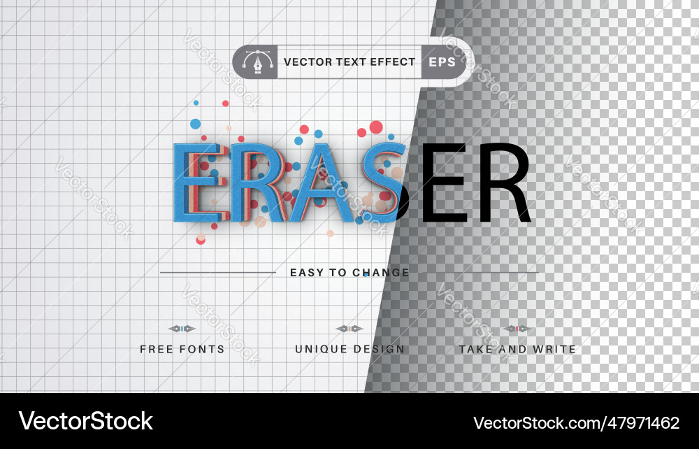 Eraser - editable text effect font style vector image