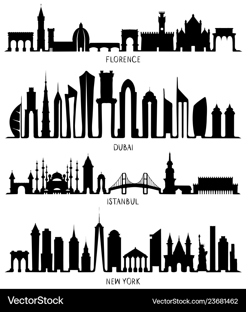 Florence dubai new york and istanbul silhouettes Vector Image
