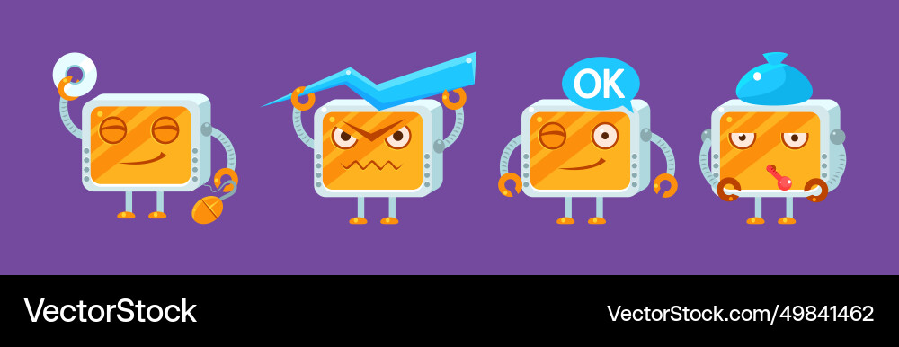 Funny robot character engaged in different Funny robot character engaged in different vector image