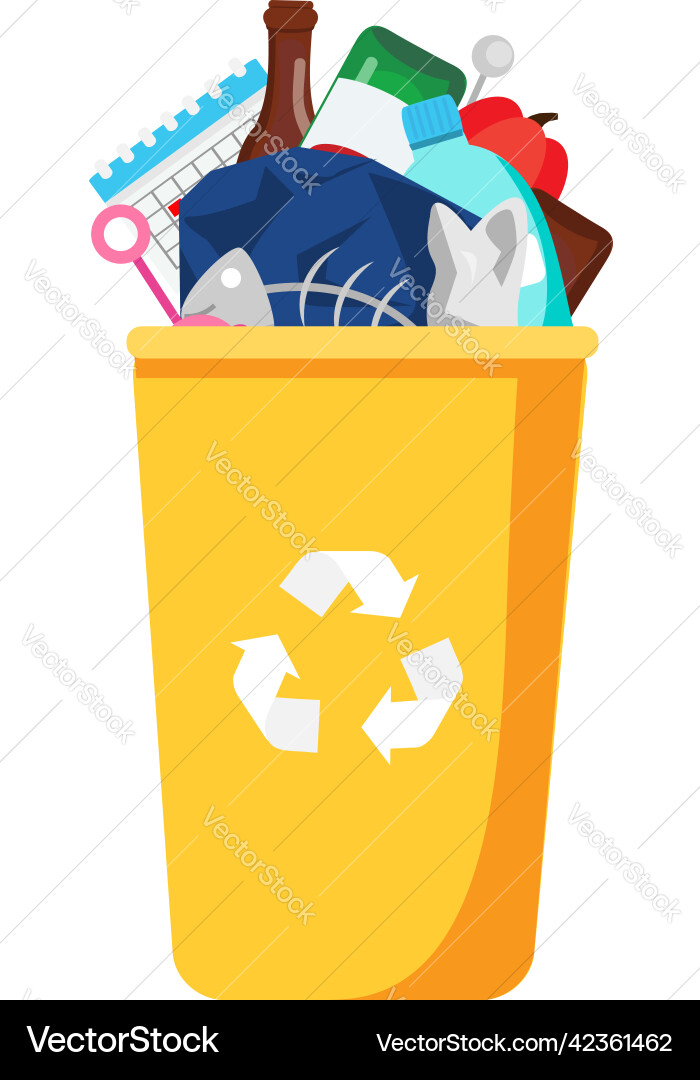 Garbage can with trash inside bin and plastic Garbage can with trash inside bin and plastic vector image