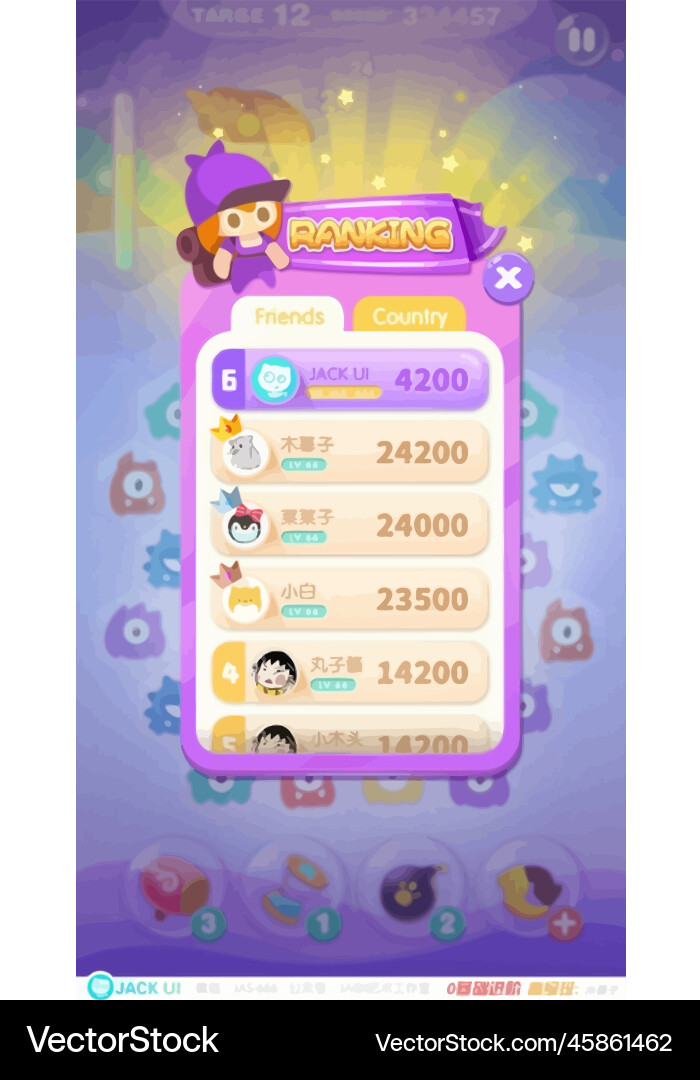 Komplettes Set von Level-Taste Spiel ui Pop-up-Symbol Vektorbild