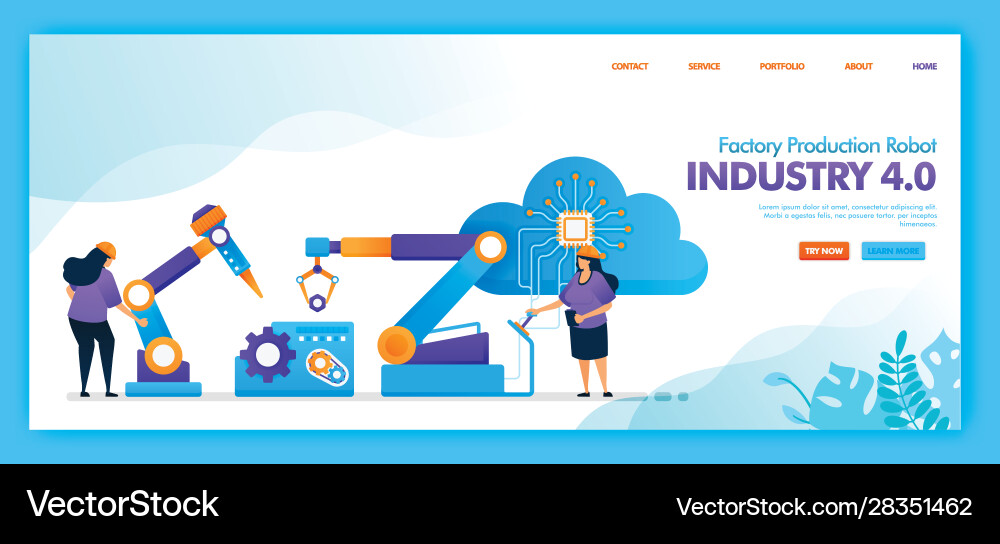 Landing page design factory production robot Landing page design factory production robot vector image