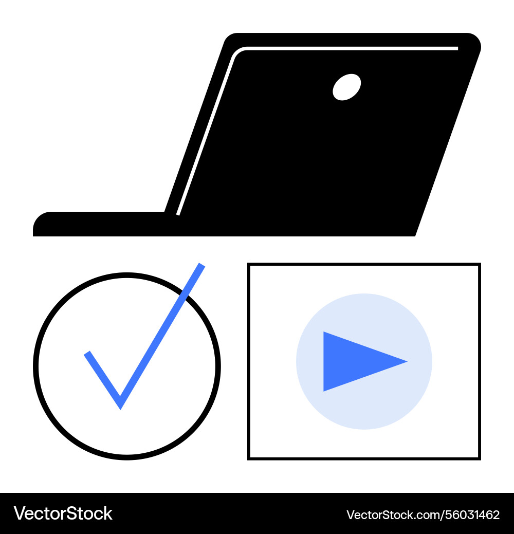 Laptop with a checkmark and play button Laptop with a checkmark and play button vector image