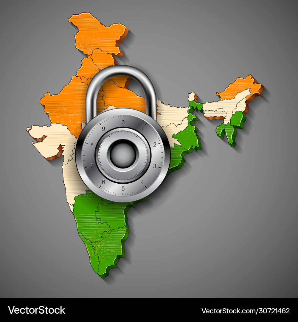 Lock on india map showing lockdown due Lock on india map showing lockdown due vector image