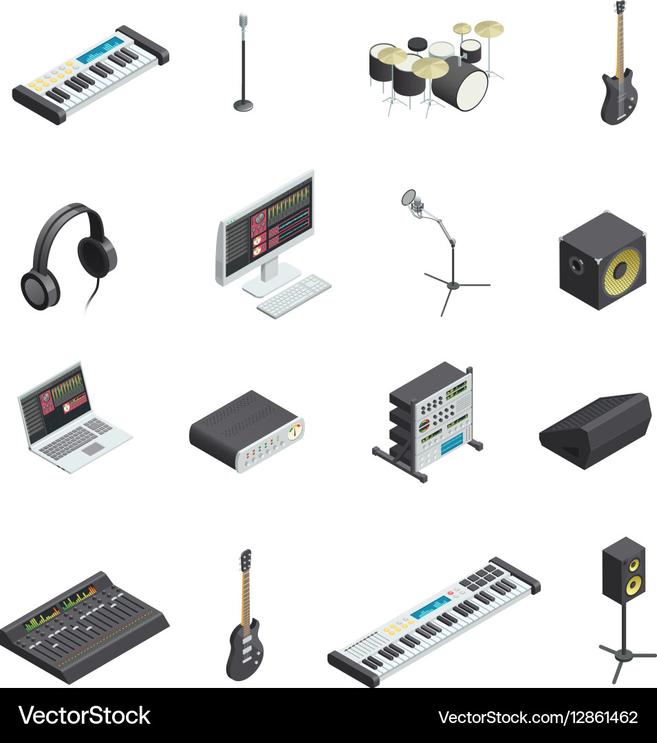 Music studio elements set Royalty Free Vector Image