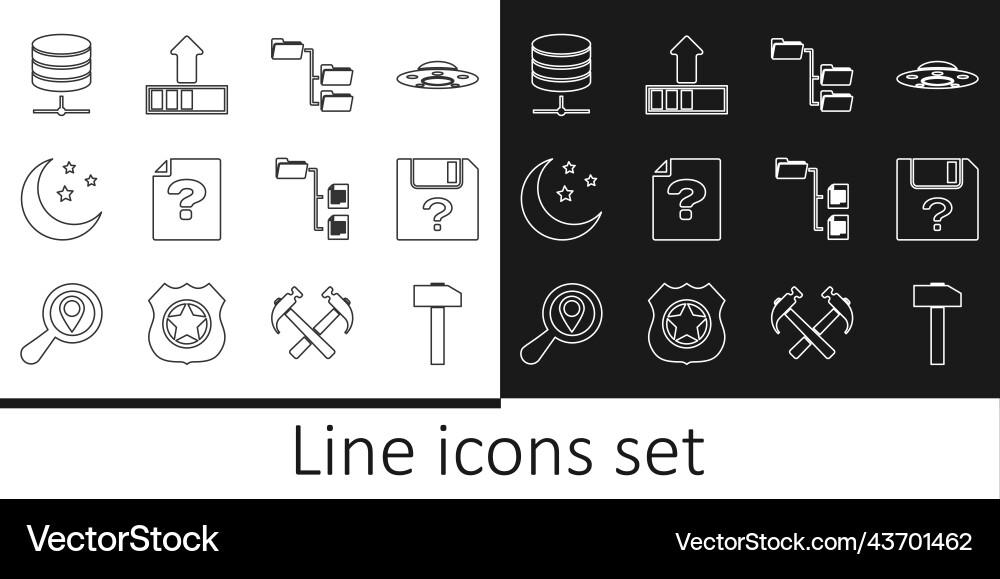 Set line hammer unknown document folder tree Set line hammer unknown document folder tree Vector Image