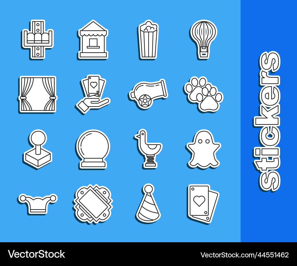 Set line playing card ghost paw print popcorn vector image