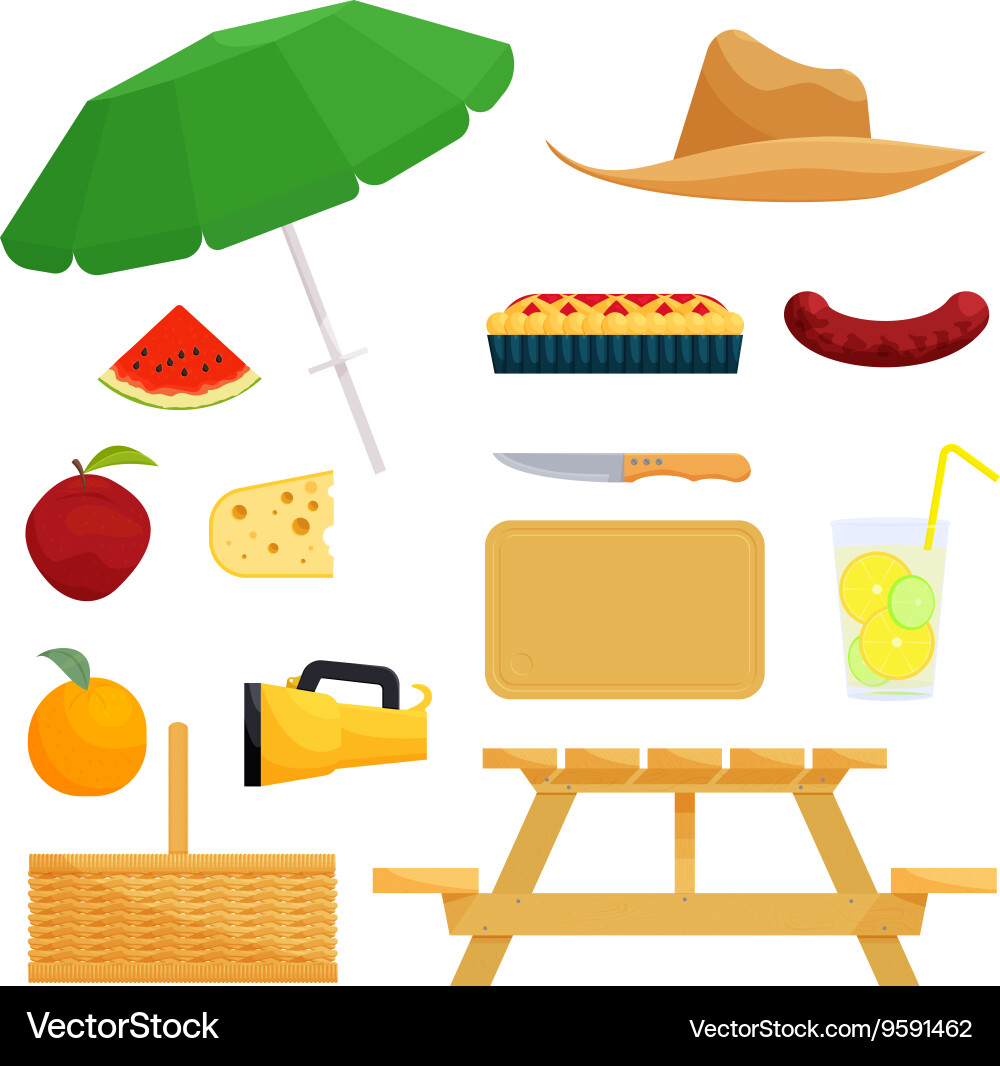 Set of objects for picnic vector image