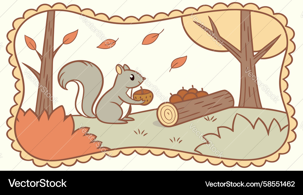 Squirrel with Autumn Log Vector Image