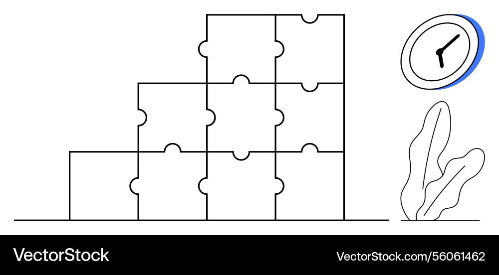 Stack of puzzle pieces with clock and minimalist Stack of puzzle pieces with clock and minimalist Vector Image