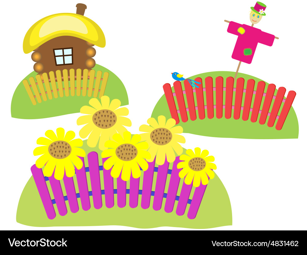 Sunflowers scarecrow village house Vector Image