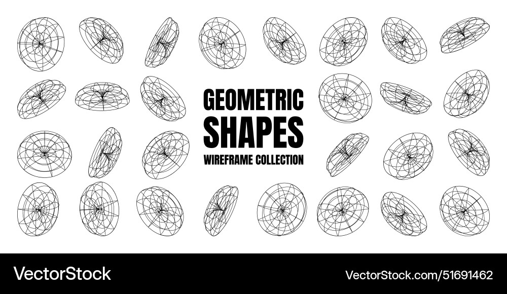 Wireframe lined shapes perspective mesh 3d grid Vector Image