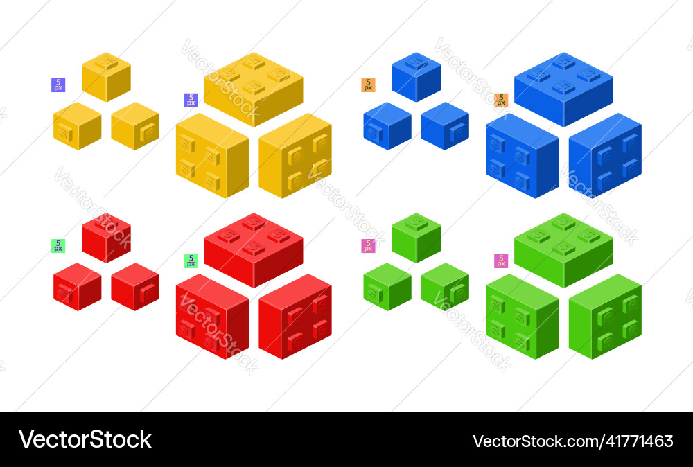 3d set of colored constructor kit in isometry 3d set of colored constructor kit in isometry vector image