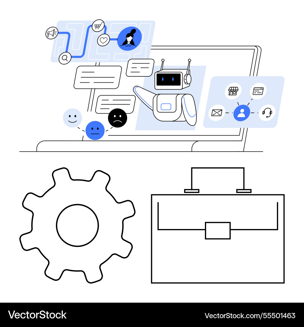 Ai-powered chatbot engagement with workflow icons Ai-powered chatbot engagement with workflow icons vector image