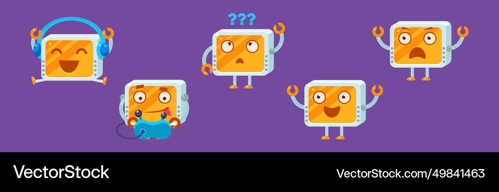 Funny robot character engaged in different Funny robot character engaged in different vector image