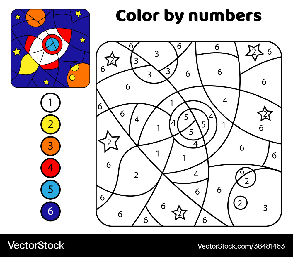 Rocket in space color numbers vector image