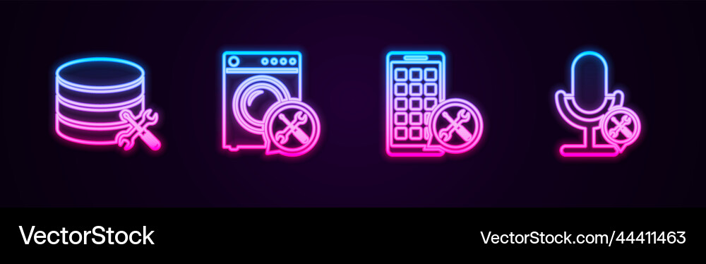 Set line database server service washer mobile Set line database server service washer mobile vector image