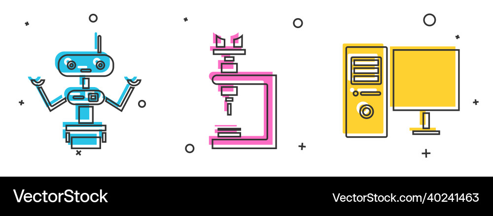 Set robot microscope and computer monitor icon Set robot microscope and computer monitor icon vector image