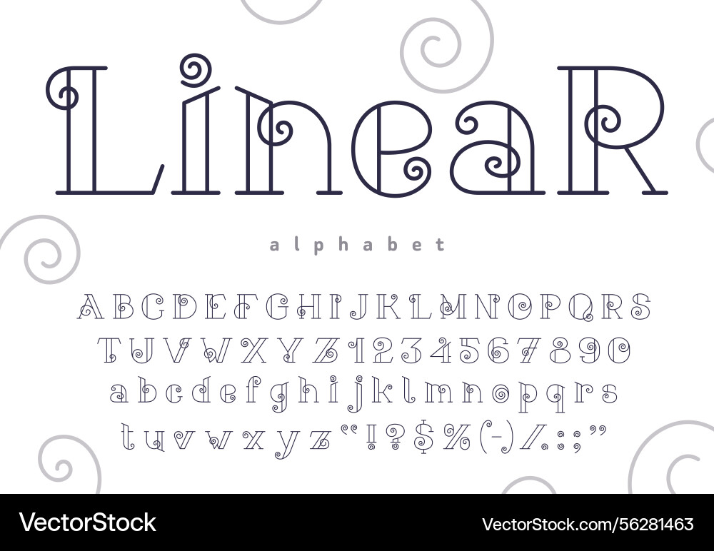 Thin line font alphabet curly swirl letters type Vector Image