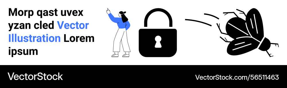 Woman pointing at text with padlock and bug icon Woman pointing at text with padlock and bug icon vector image