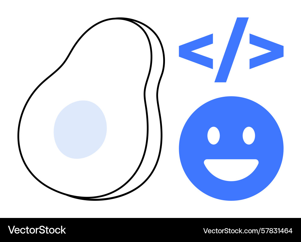 Abstract avocado smiling face and coding symbol Vector Image