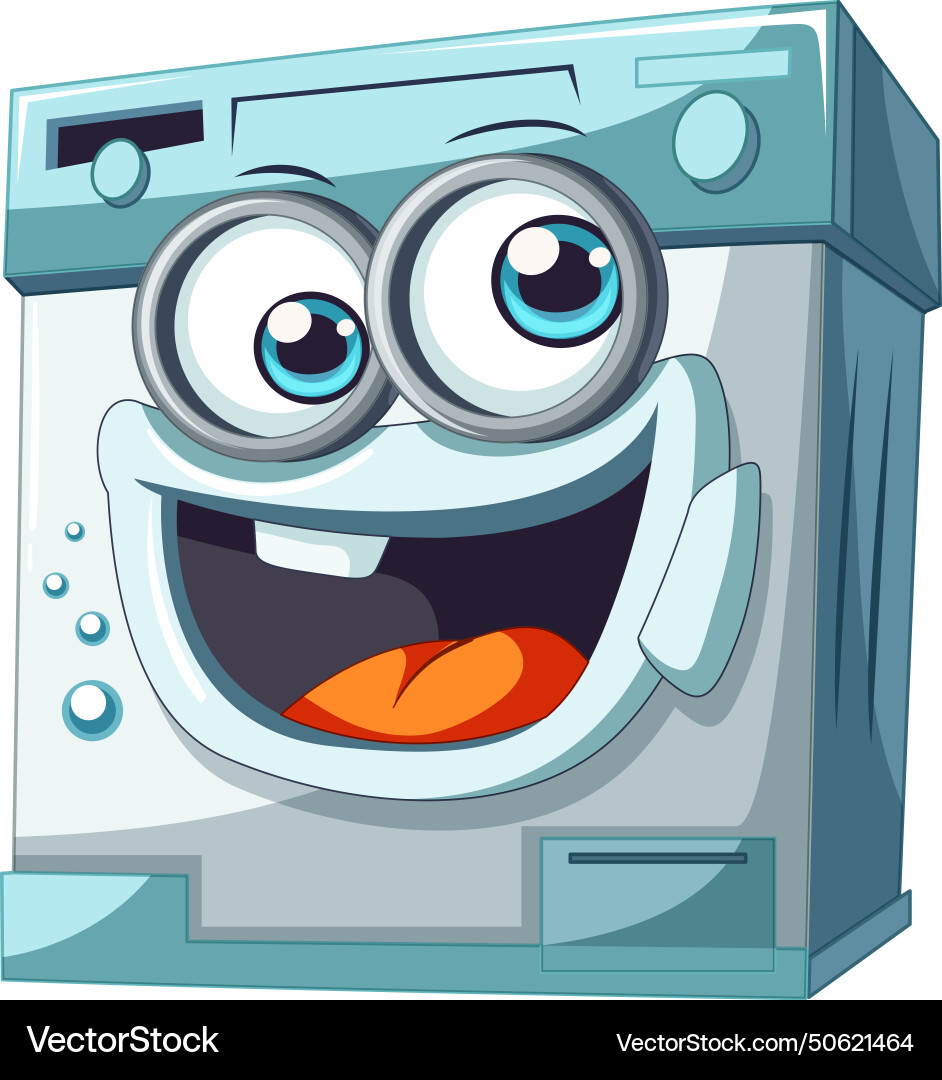 Cheerful animated washing machine with big eyes vector image