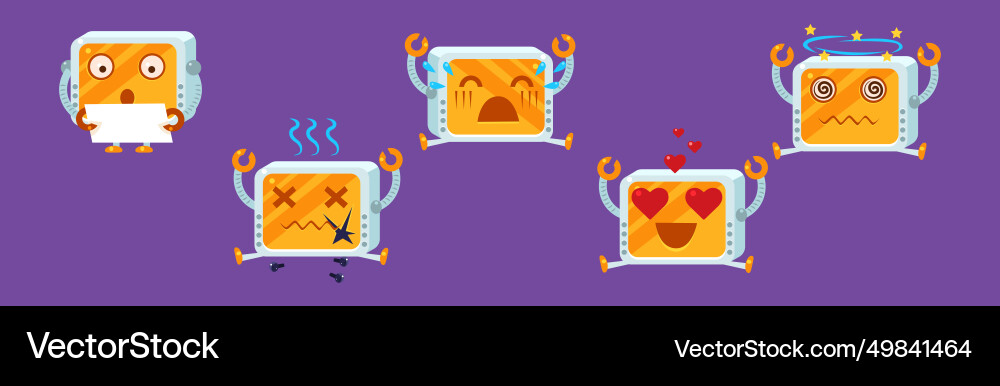 Funny robot character engaged in different Funny robot character engaged in different Vector Image