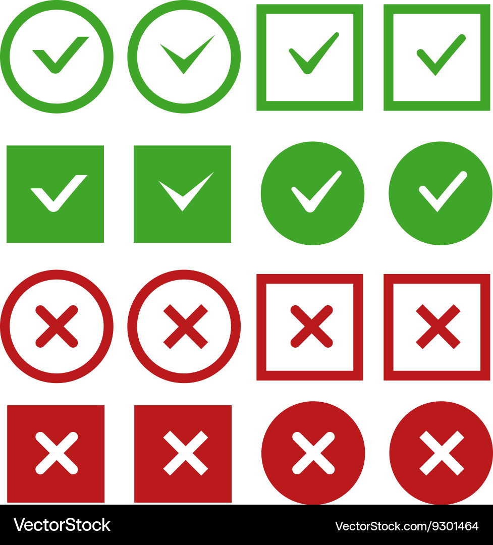 Green Check Marks and Red Cross Buttons vector image