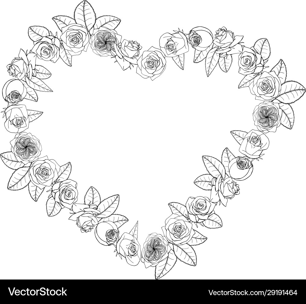 Hand drawn doodle style rose flowers wreath Hand drawn doodle style rose flowers wreath vector image