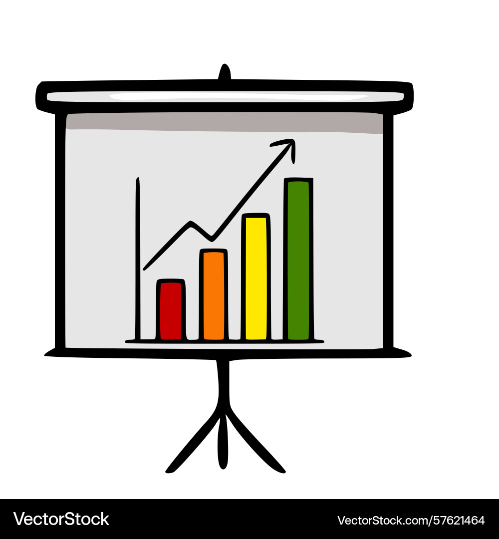 Hand-drawn of a projector screen displaying bar Vector Image