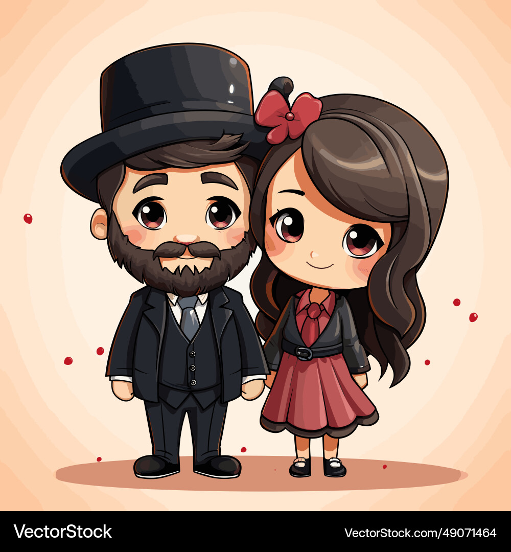 Jewish orthodox couple hand-drawn comic Jewish orthodox couple hand-drawn comic vector image