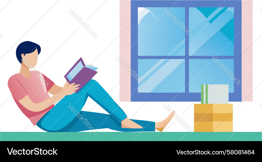 Man Reading Book by Window Vector Image