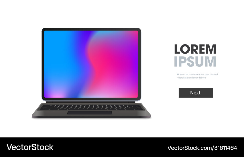Modern tablet computer with keyboard and colored vector image